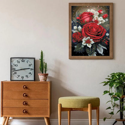 5D DIY Rose Diamond Painting Kit Full Round Embroidery Mosaic Flower Handmade Gift Home Decor 12x16inch