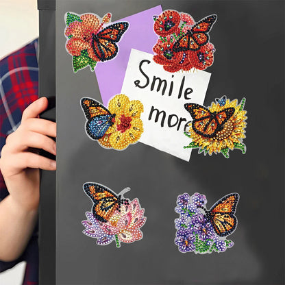 6 Pcs Diamond Art Fridge Magnets Sticker Car Butterfly Dragonfly Special Shape