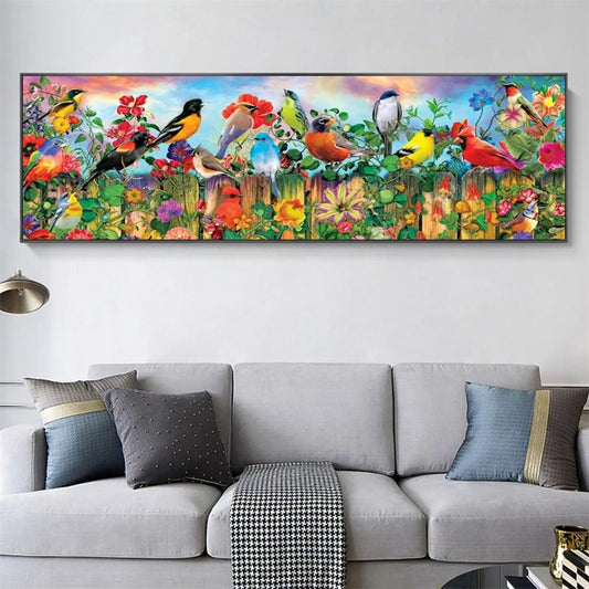Diamond Embroidery Fence Birds Drawing DIY Rhinestone Mosaic for Wall Gifts