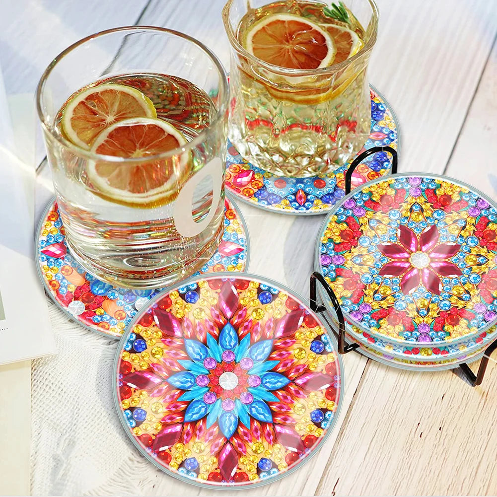 6PCS Diamond Painting Crafts Coaster Small Monster Acrylic Butterfly Washable with Holder for Adults  Beginner Gift Supplies