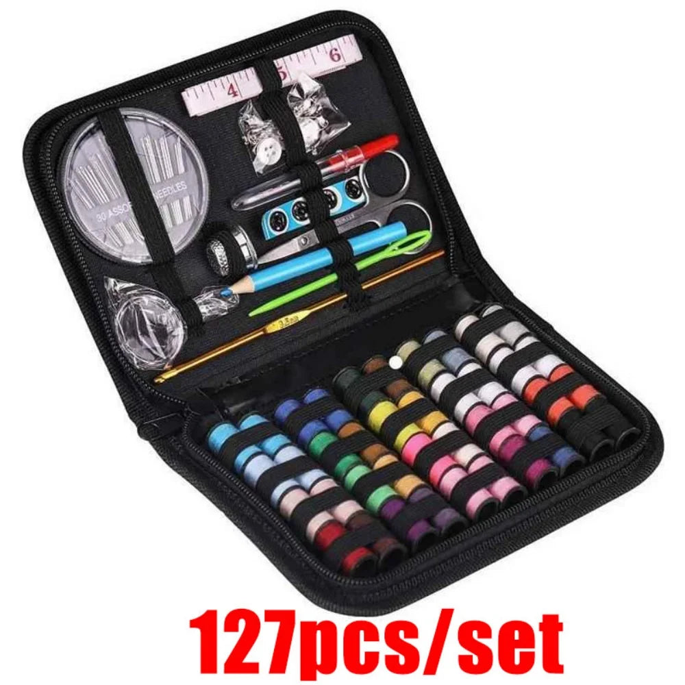 172/27pcs/set Sewing Kit with Threads Needles Scissors Tape Measure Buttons Storage Bag Portable Travel Sewing Box Tools