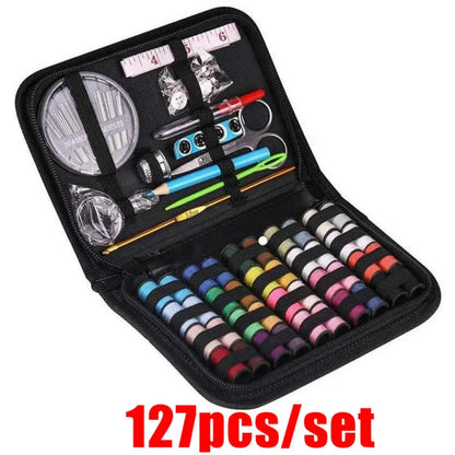 172/27pcs/set Sewing Kit with Threads Needles Scissors Tape Measure Buttons Storage Bag Portable Travel Sewing Box Tools