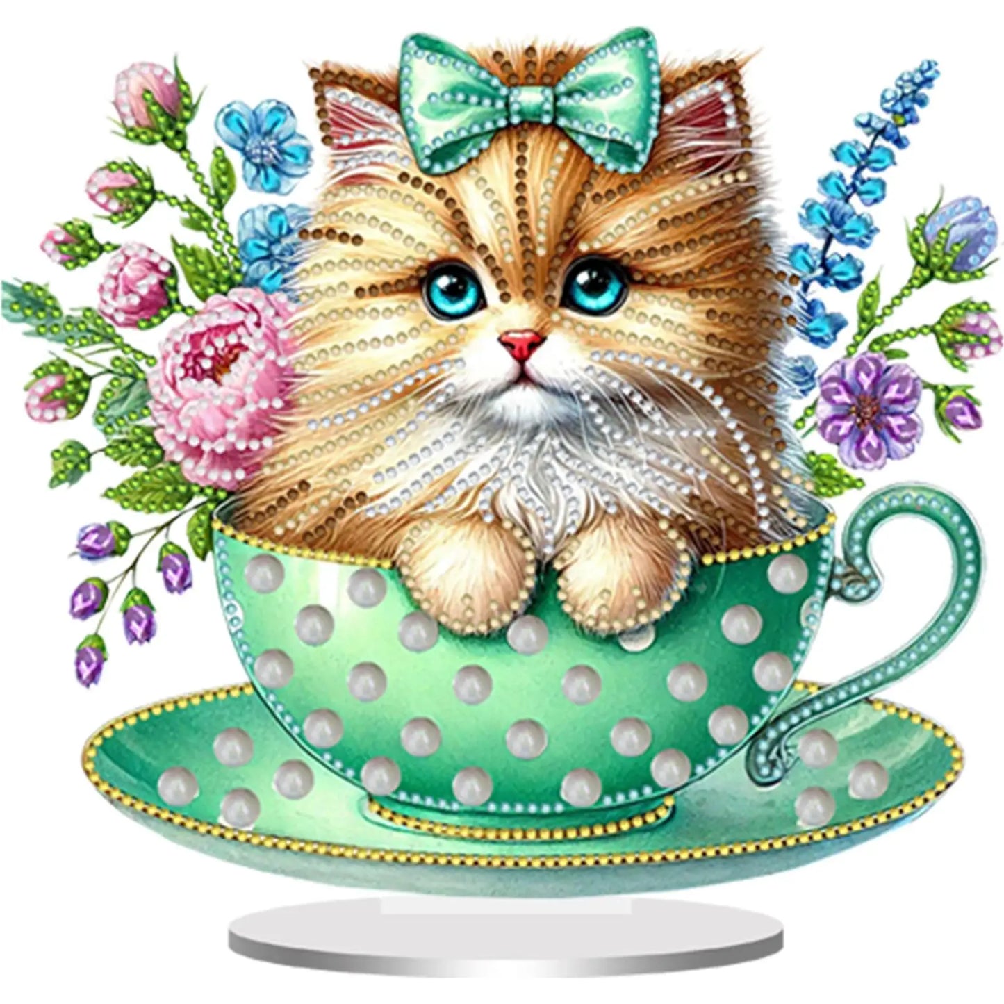 2D/Flat Teacup Cat DIY Diamond Painting Tabletop Ornaments Kit