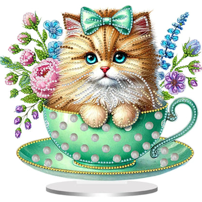 2D/Flat Teacup Cat DIY Diamond Painting Tabletop Ornaments Kit