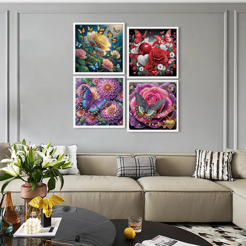 4Pcs 40x40cm Flower 5D DIY Special Shape Crystal Partial Diamond Painting Kit