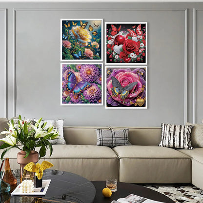 4Pcs 40x40cm Flower 5D DIY Special Shape Crystal Partial Diamond Painting Kit