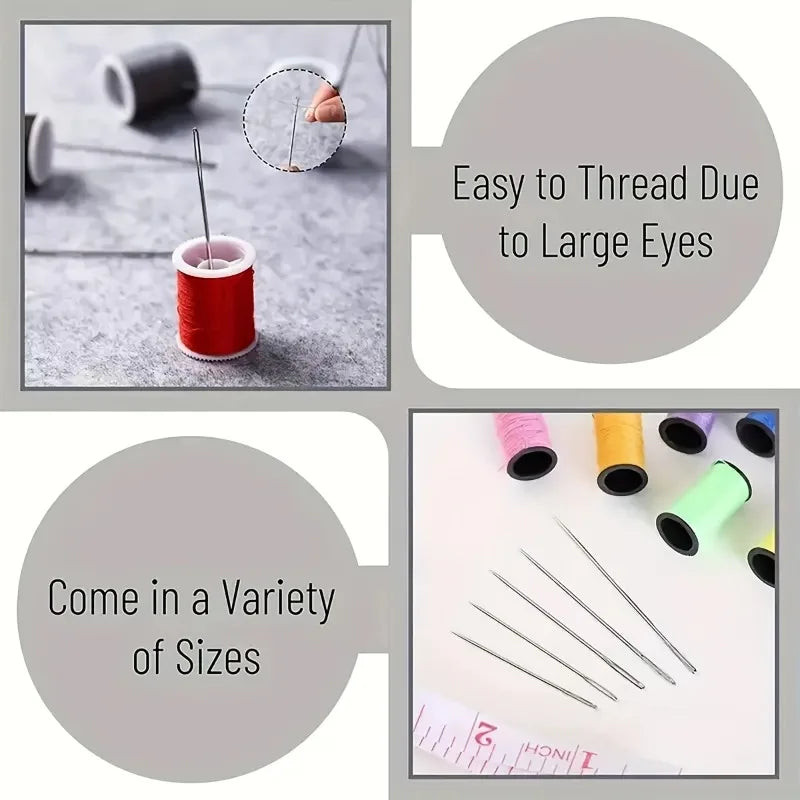 A set of 15 big-eyed sewing needles, for home hand sewing and quilting for the elderly