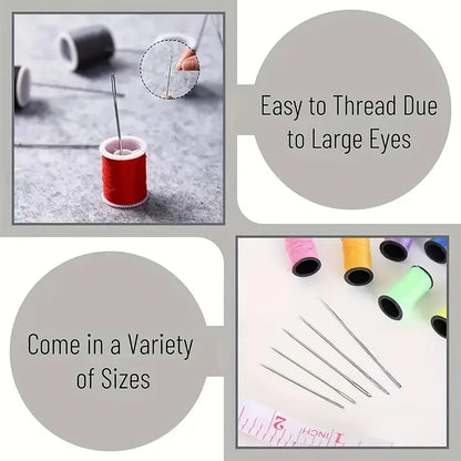 A set of 15 big-eyed sewing needles, for home hand sewing and quilting for the elderly