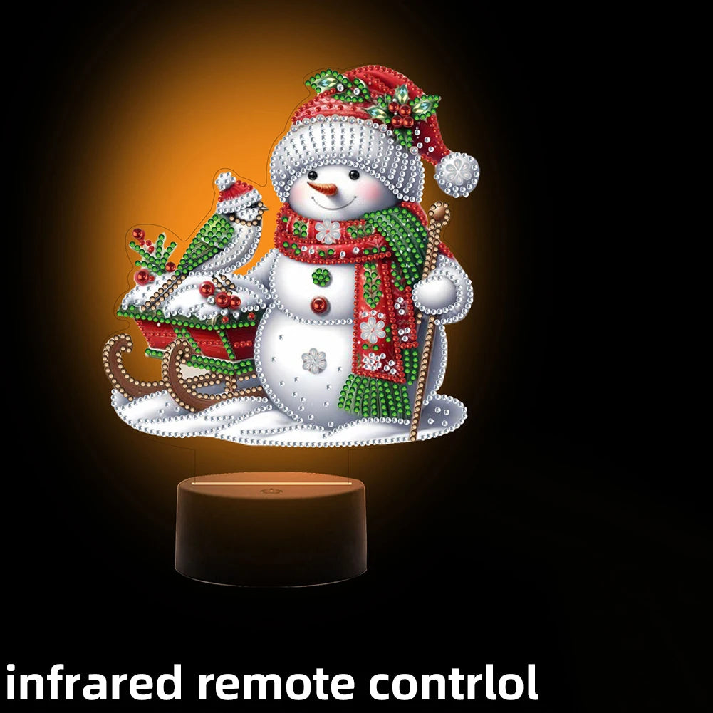 Acrylic Double Sided Christmas Snowman Diamond Painting Bedside Lamp
