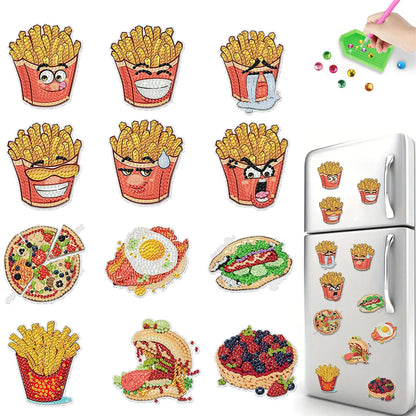 12PCS 2D Flat DIY Diamond Painting Refrigerator Magnet Diamond Art Kits Crystal Refrigerator Magnet for Home Kitchen Decoration