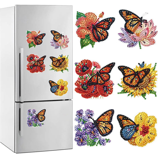 6 Pcs Diamond Art Fridge Magnets Sticker Car Butterfly Dragonfly Special Shape