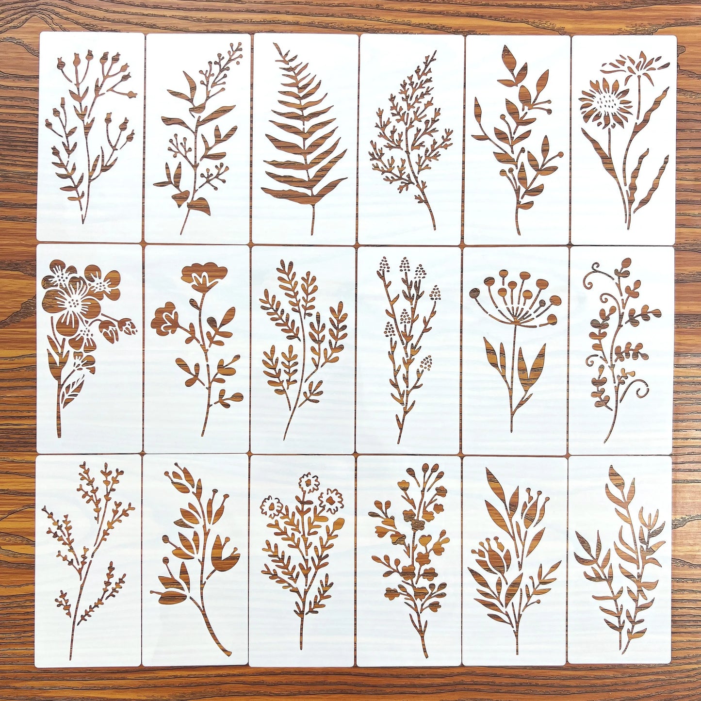 18 Pcs DIY Flower Painting Stencils, Reusable Plastic Templates for Wood, Fabric, Paper - Spray Paint & Graffiti Craft Supplie