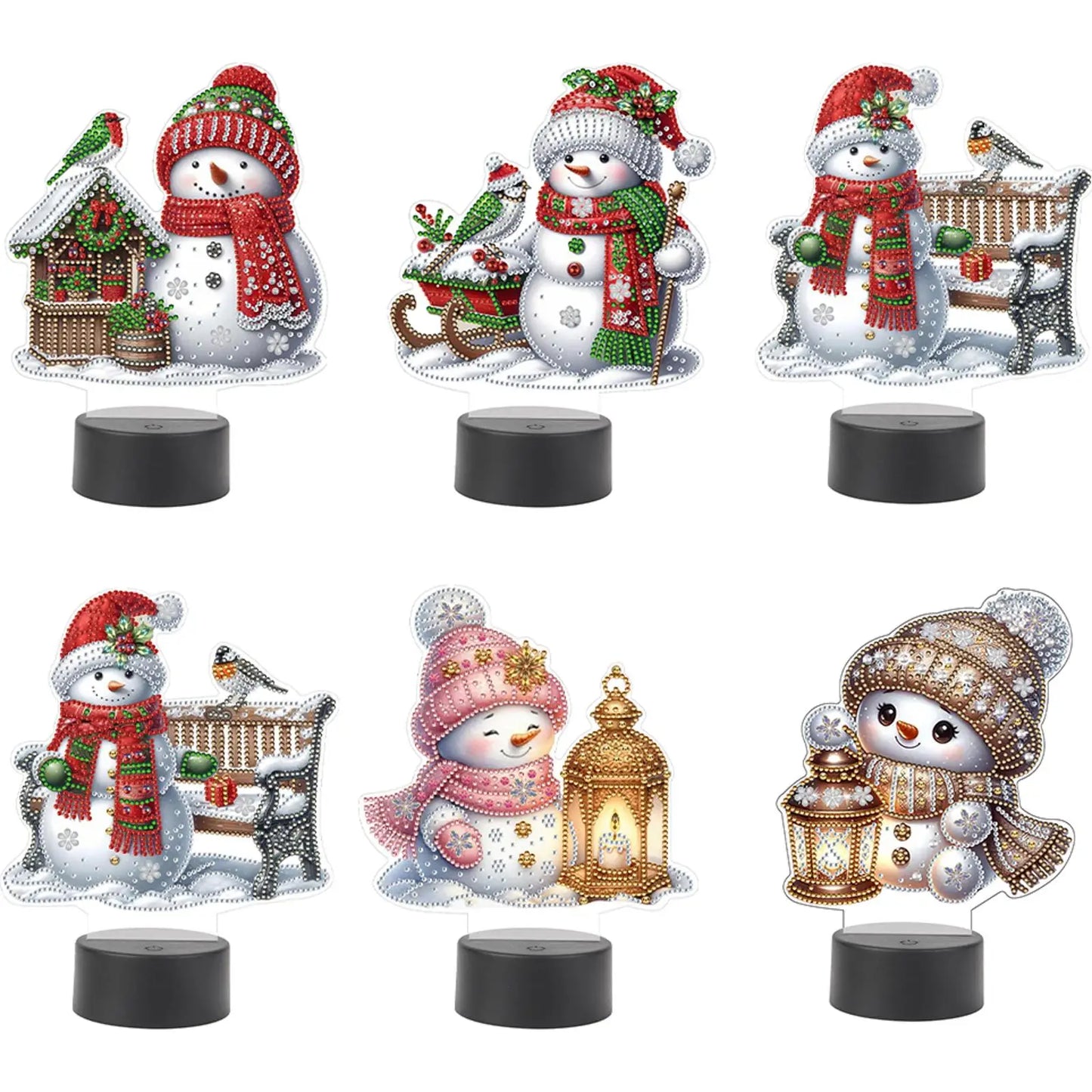 Acrylic Double Sided Christmas Snowman Diamond Painting Bedside Lamp