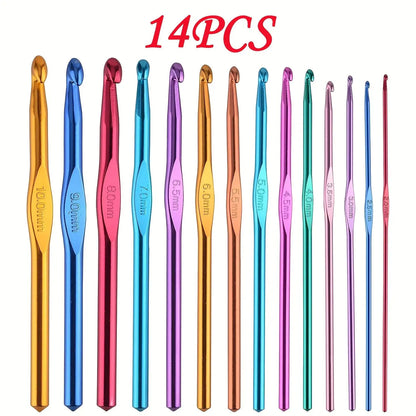 2-10mm knitting needle, 14 multicolor aluminum crochet sets for craft and yarn projects