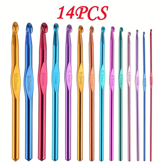 2-10mm knitting needle, 14 multicolor aluminum crochet sets for craft and yarn projects