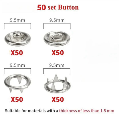Plier Tool+50/100 Set Metal Sewing Buttons Hollow Solid Five-claw Buckle Metal Snap Buttons for Installing Clothes DIY Craft