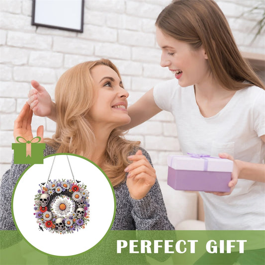 2D Flat Acrylic DIY Skull Wreath Hanging Diamond Art Kits Wall Door Decoration