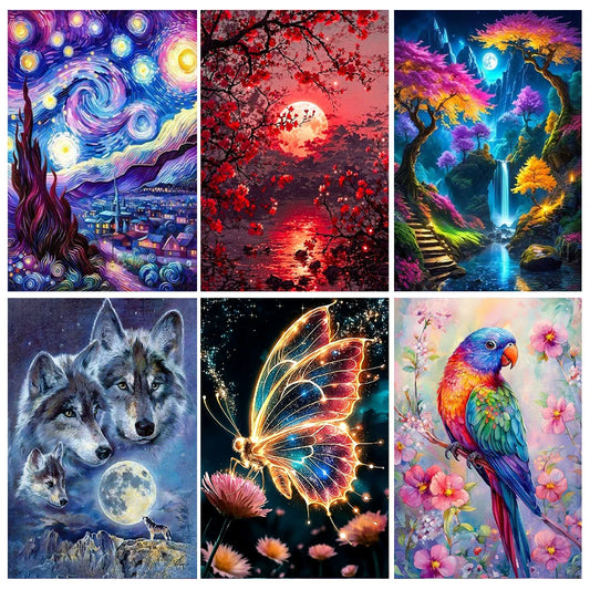6 Kinds Of Patterns Scenery Animals Diamond Painting Art Kits 5D Full Round Drill DIY Diamond Painting Perfect Home Wall Decor