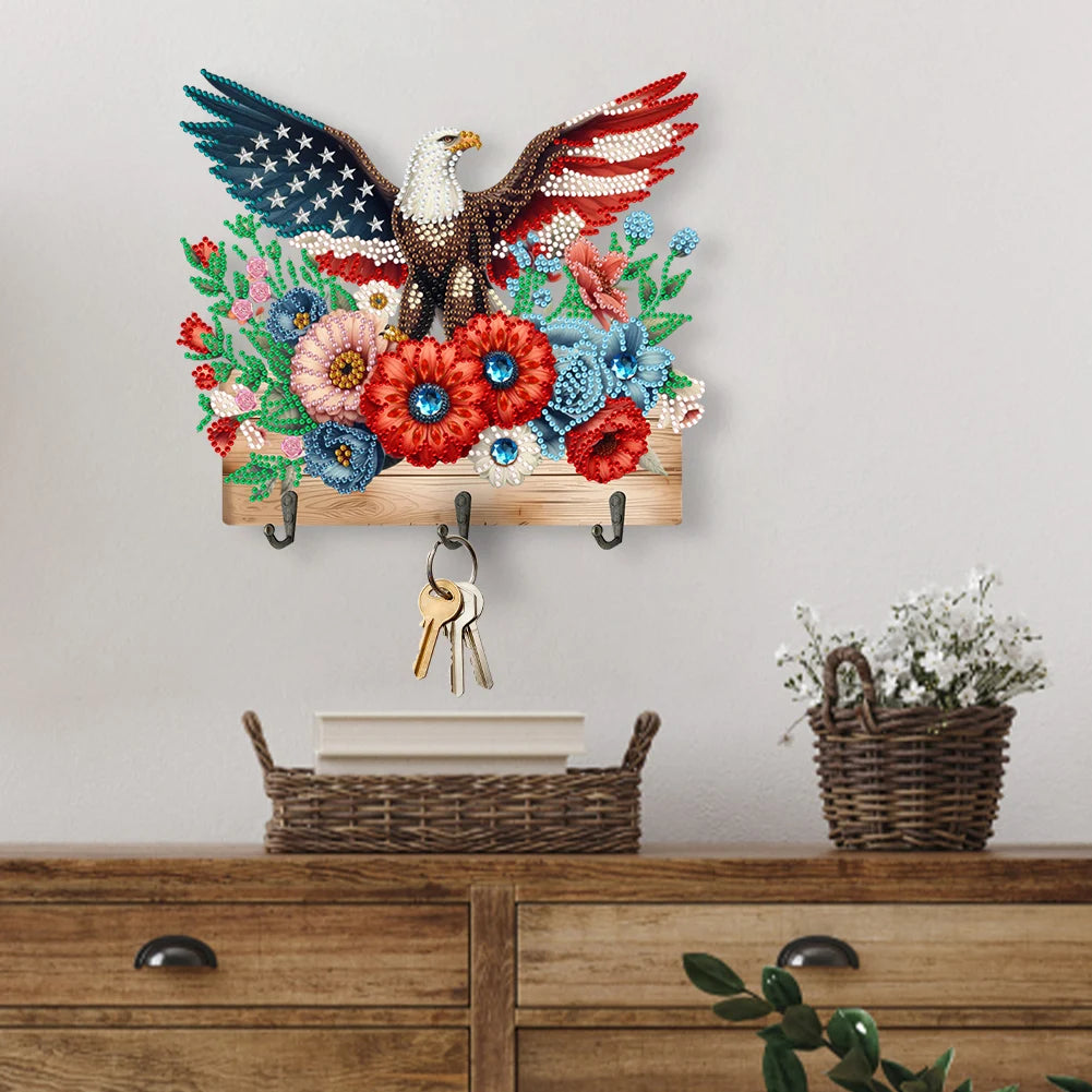Wooden Eagle Flower Diamond Art Craft Wall Hooks Rhinestone Painting Coat Hook DIY Diamond Painting Art Hooks DIY Crafts Decor