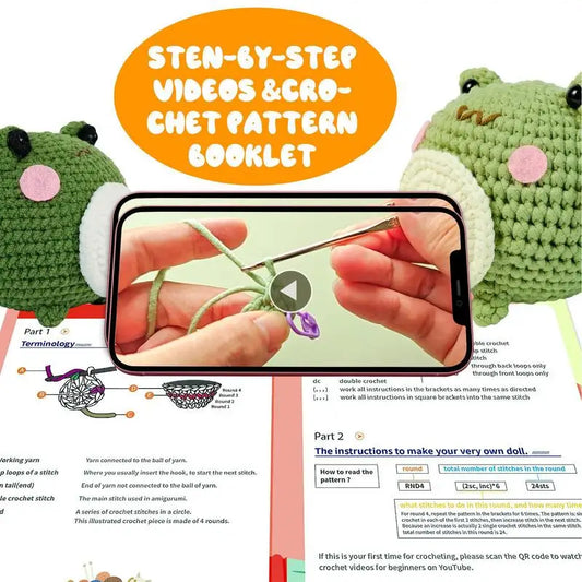 Frog Crochet Animal Kit Starter Crochet Hook Set Complete Crochet Set Include Yarn Eyes Stuffing Crochet Hook For Beginners And
