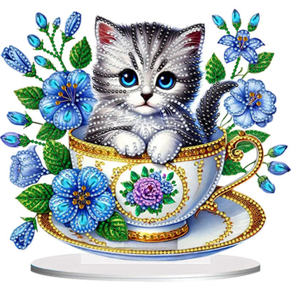 2D/Flat Teacup Cat DIY Diamond Painting Tabletop Ornaments Kit