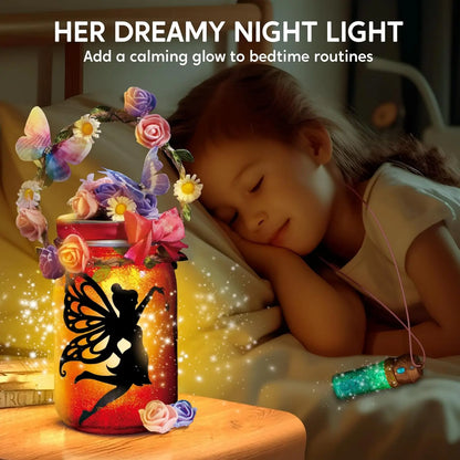 Joyfy DIY Fairy Lantern Craft Kit with Rose Lights and String Lights for Girls Age 8+ Gifts with 7 Color Fairy Potion Necklace