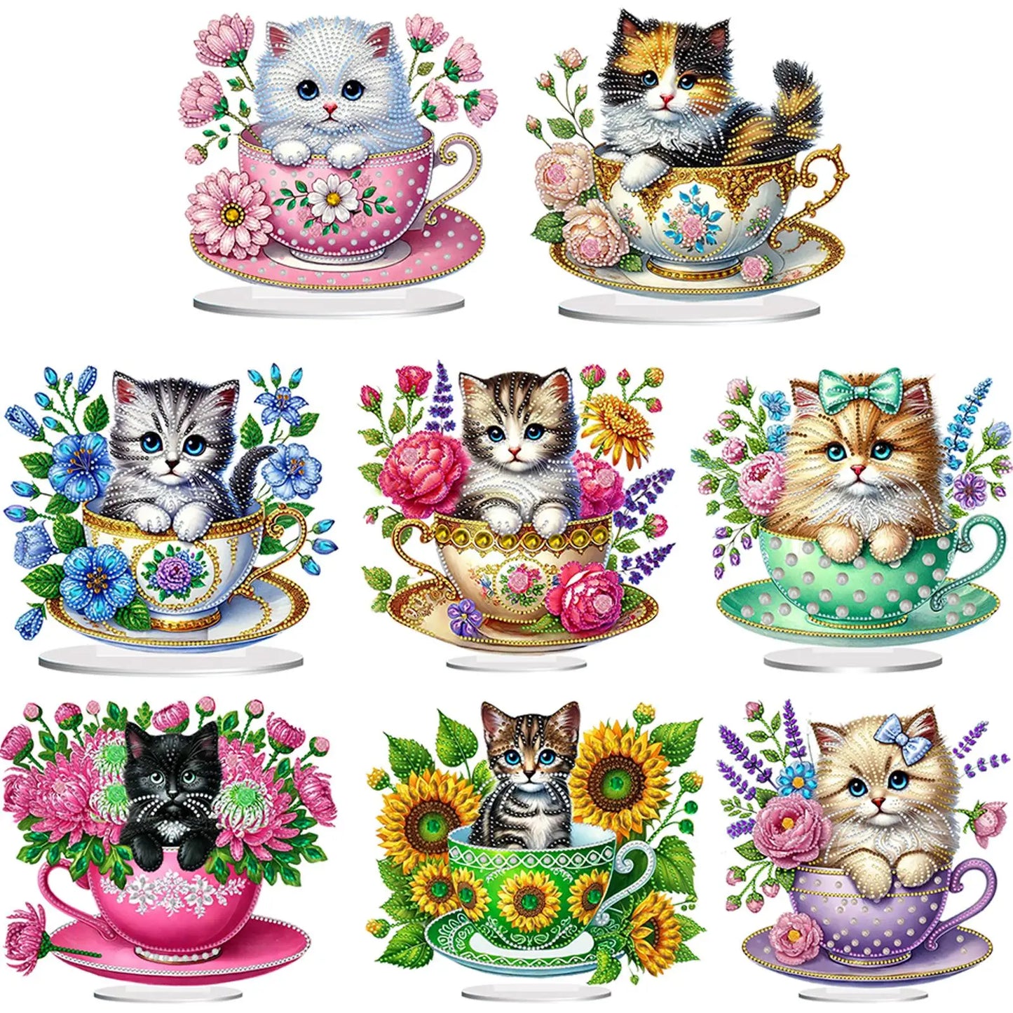 2D/Flat Teacup Cat DIY Diamond Painting Tabletop Ornaments Kit