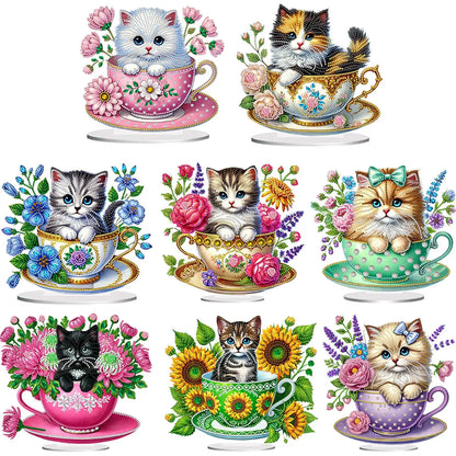 2D/Flat Teacup Cat DIY Diamond Painting Tabletop Ornaments Kit