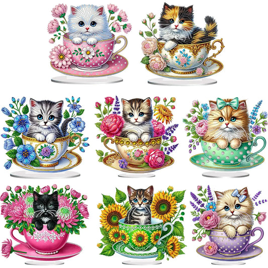 2D/Flat Teacup Cat DIY Diamond Painting Tabletop Ornaments Kit