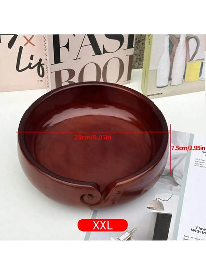 Handmade Wooden Yarn Bowl with Holes Large Knitting Yarn Storage Bowl DIY Crocheting Accessories Yarn Holder Dispenser