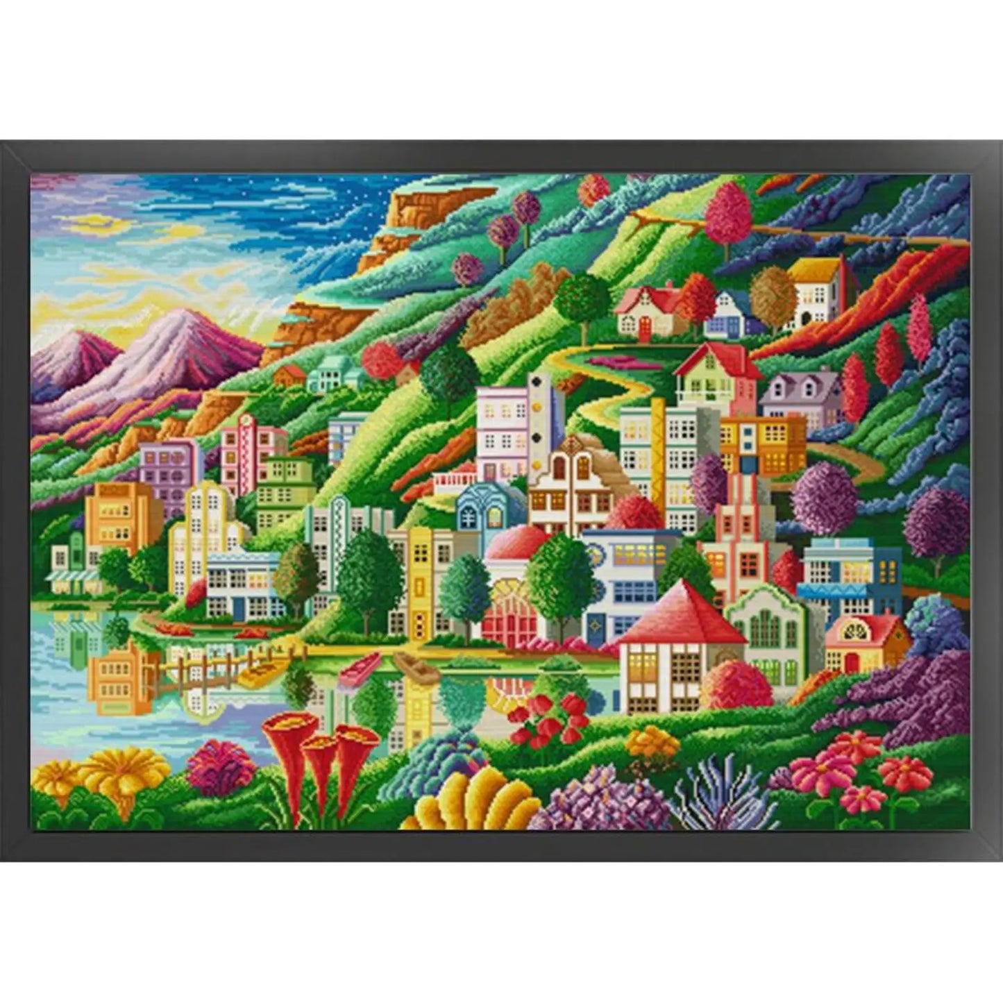 Town Printed Cross Stitch Kit 82x61cm DIY 14CT Egyptian Cotton Embroidery Craft
