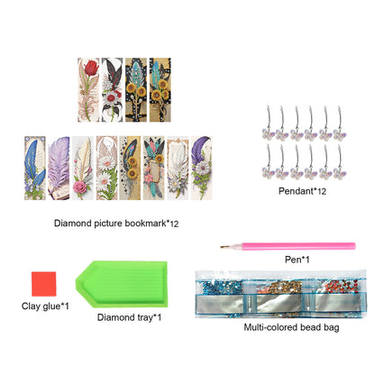 12Pcs Animal Landscape DIY Diamond Bookmark Art Projects