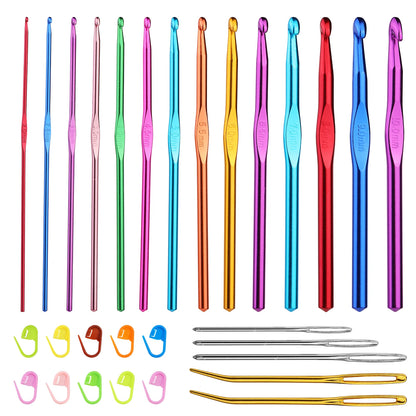 KRABALL Crochet Knitting Hooks Set with Big Eye Yarn Needles and Stitch Markers Clip Knit Tool Kit Accessories for Beginners