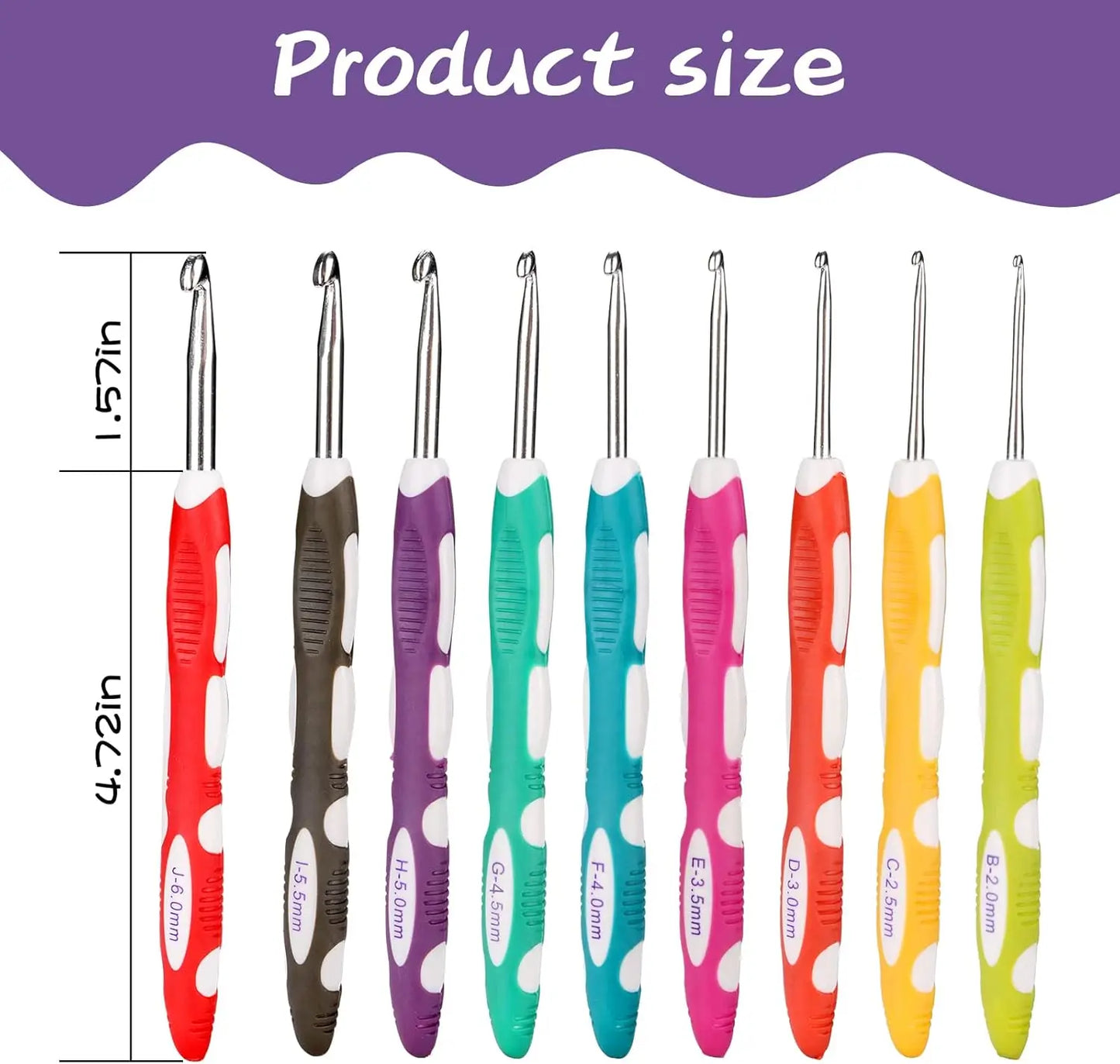 9-Piece TPR and ABS Crochet Hook Set with Ergonomic Handle for Comfortable Crafting
