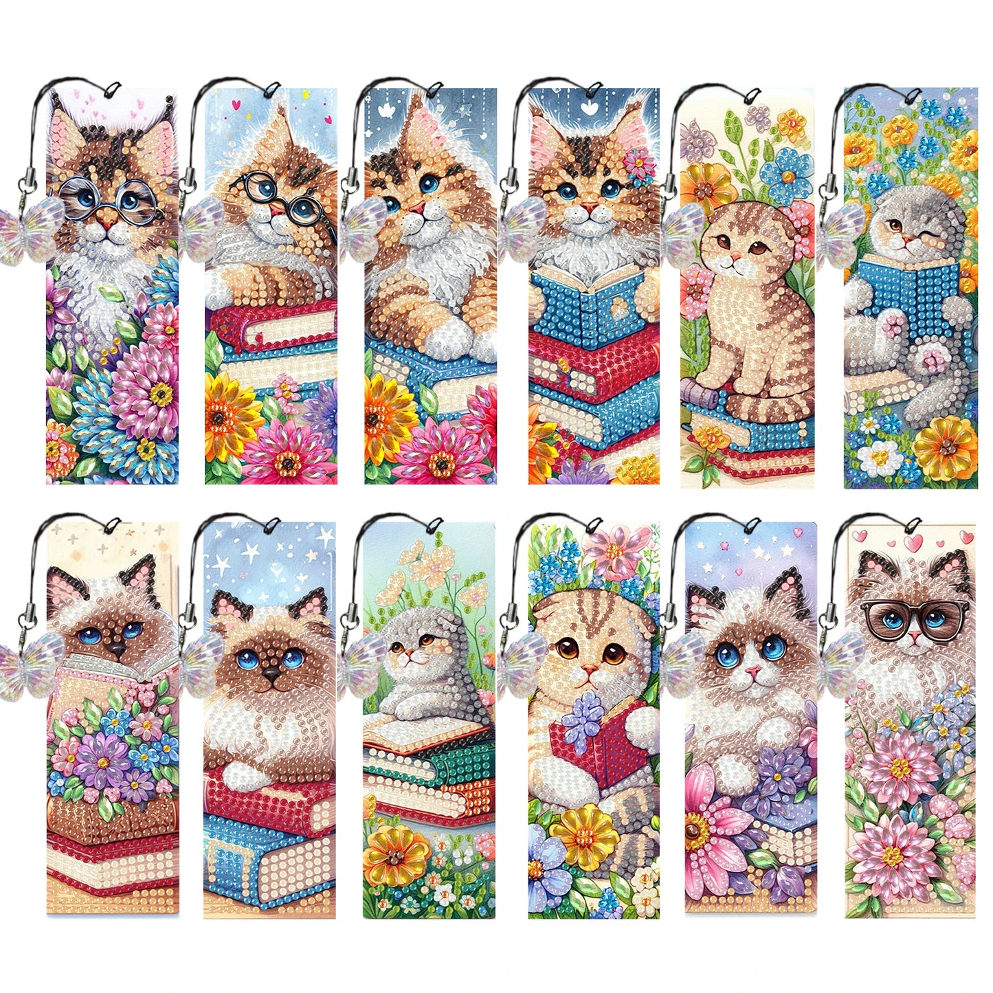 12Pcs Animal Landscape DIY Diamond Bookmark Art Projects