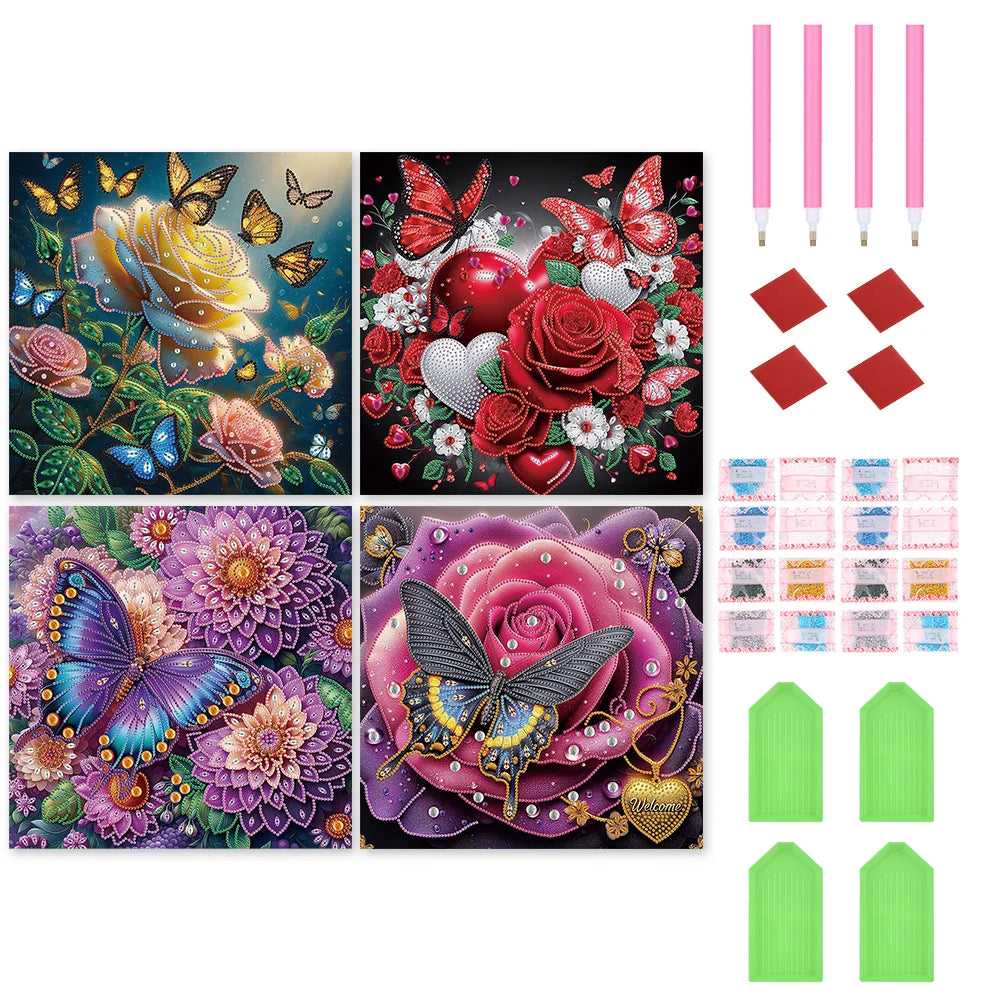4Pcs 40x40cm Flower 5D DIY Special Shape Crystal Partial Diamond Painting Kit