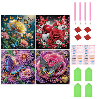 4Pcs 40x40cm Flower 5D DIY Special Shape Crystal Partial Diamond Painting Kit