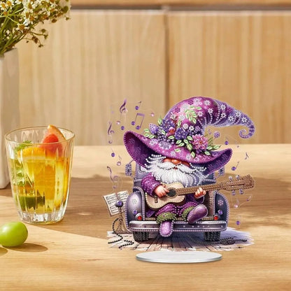 5D Diamond Painting Set With Purple Music Gnome Pattern Diamond Art Desktop Decor Gemstone Inlaid Craft For Home And Bedroom