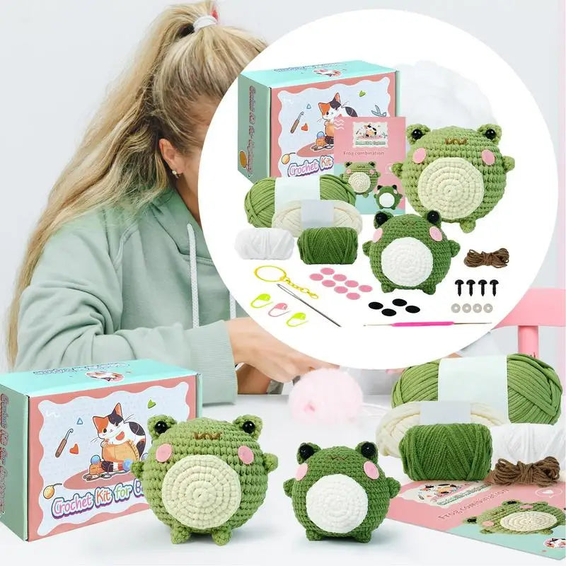 Frog Crochet Animal Kit Starter Crochet Hook Set Complete Crochet Set Include Yarn Eyes Stuffing Crochet Hook For Beginners And