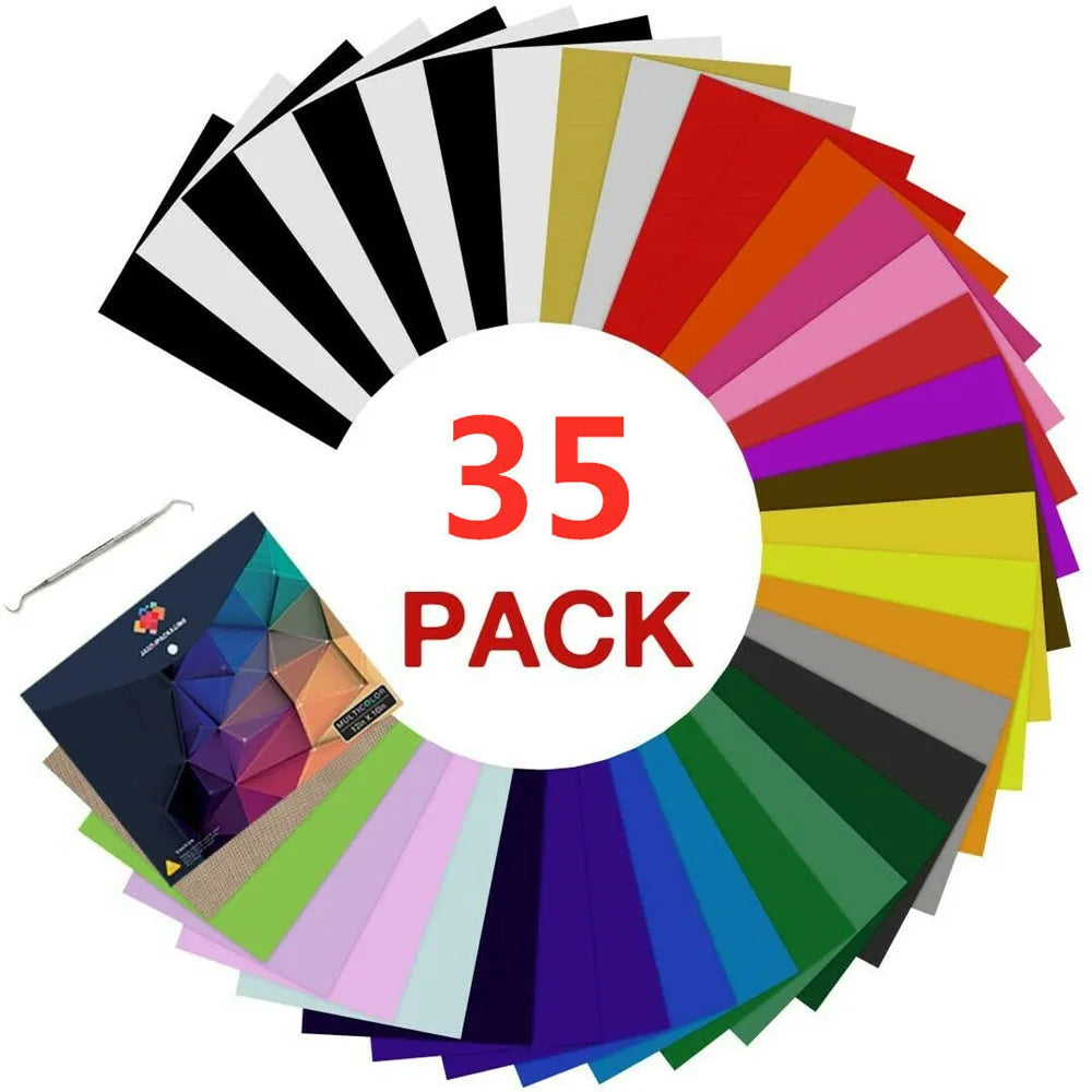 HTVRONT 47pcs 30cm*25cm PU Heat Transfer Vinyl Sheets Multi-color Iron on HTV Vinyl Films for Cricut Heat Press Cloth Textiles