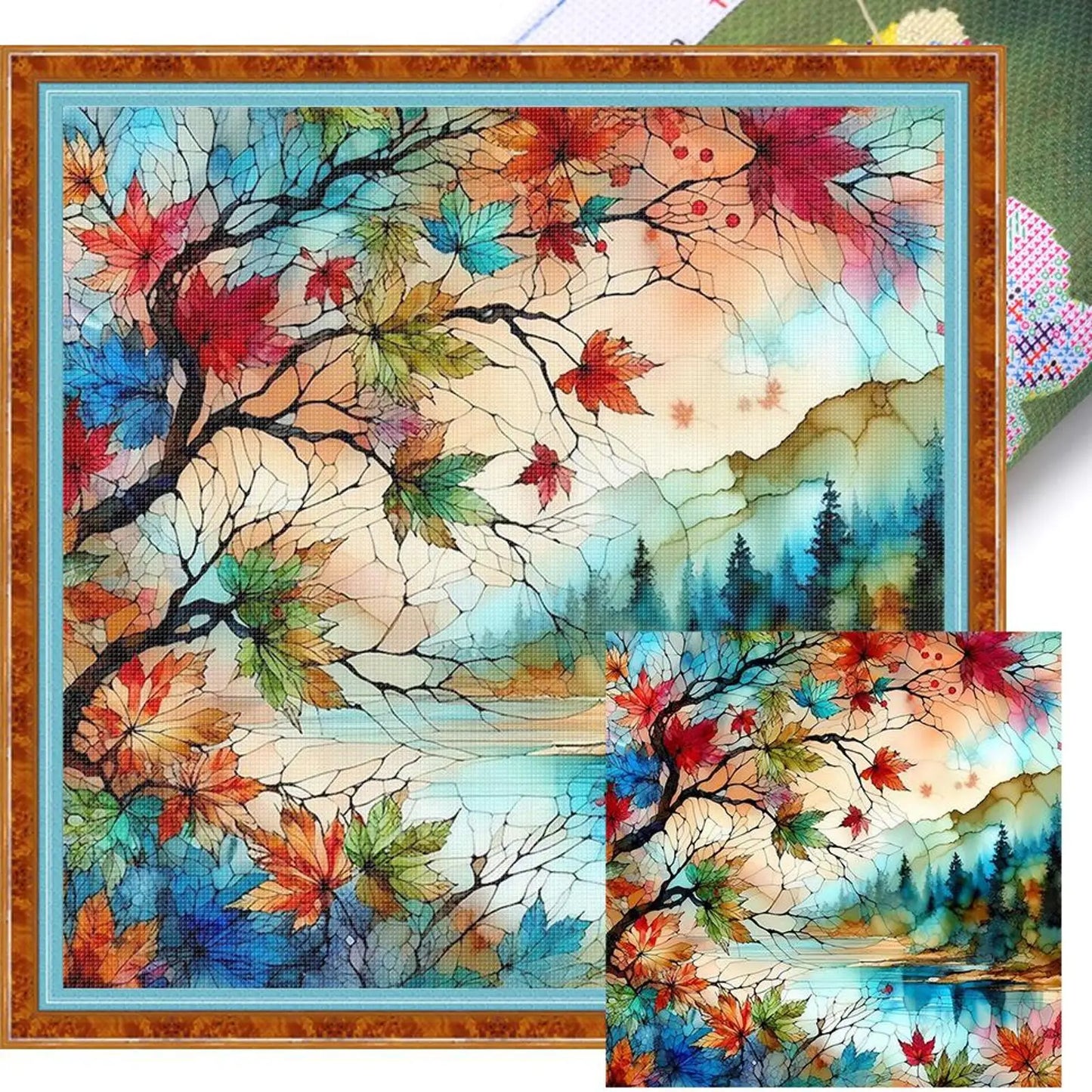 Scenery Printed Cross Stitch Kit 40x40cm DIY 11CT Embroidery Craft Set Decor