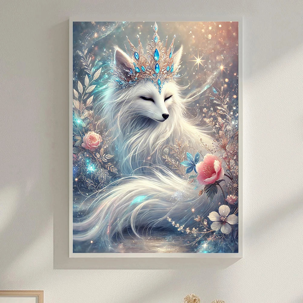 5D DIY Diamond Painting Cross Stitch Animal Fox The Crown Diamond Mosaic Embroidery  Kit Full Crystal Art Handmade Gift