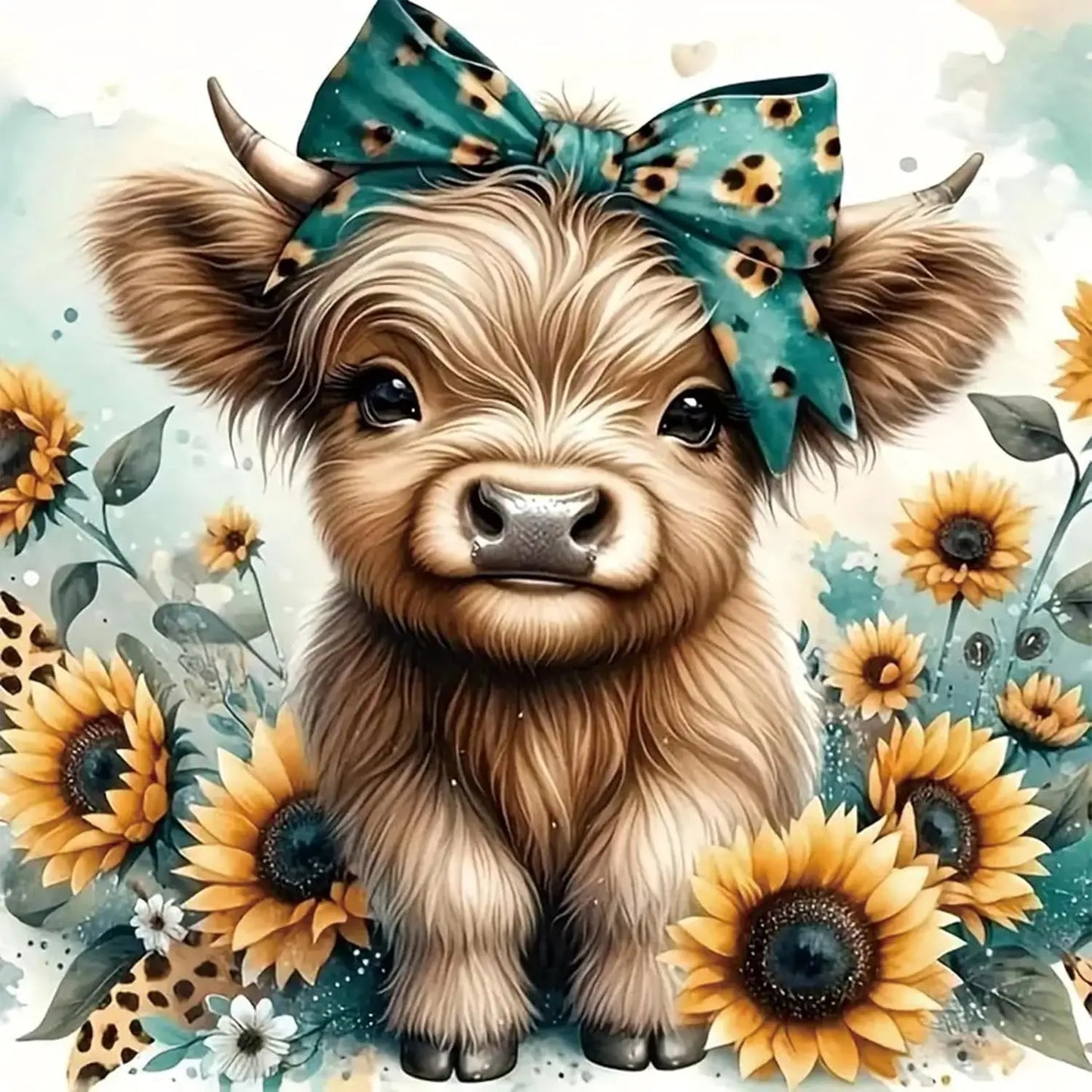 5D Diamond Painting Kit for Adults, DIY Highland Cow Full Round Gem Crystal Art, Home Wall Decor 12x12 Inches