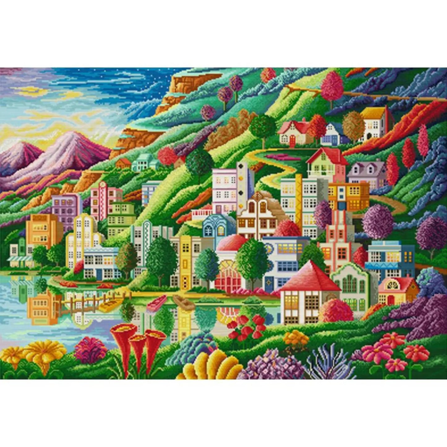 Town Printed Cross Stitch Kit 82x61cm DIY 14CT Egyptian Cotton Embroidery Craft