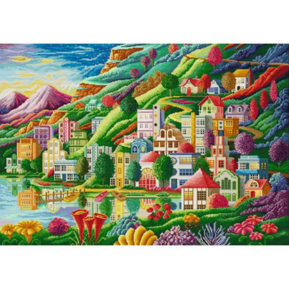Town Printed Cross Stitch Kit 82x61cm DIY 14CT Egyptian Cotton Embroidery Craft