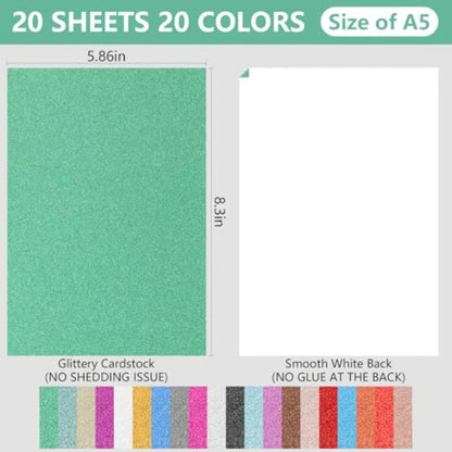 20 Sheets Glitter Cardstock Paper 10 Colors
