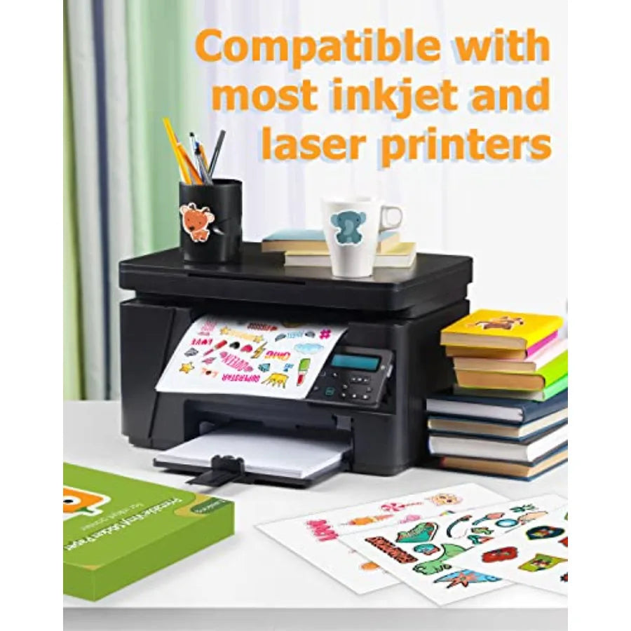 Premium Printable Vinyl for Inkjet Printer Sticker Papers Matte 8.5''x11'' Waterproof White Lables Decal Paper for Cricut