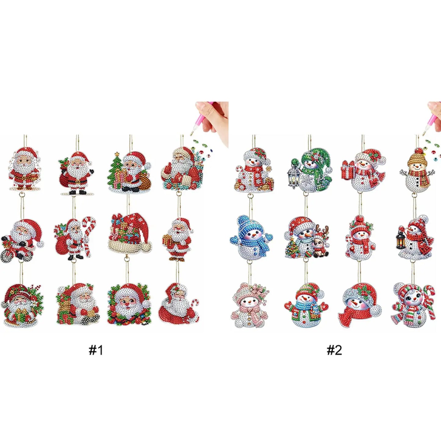 12Pcs Christmas Diamond Painting Keychain Kits
