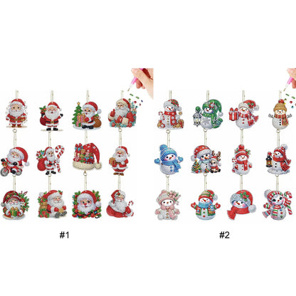 12Pcs Christmas Diamond Painting Keychain Kits