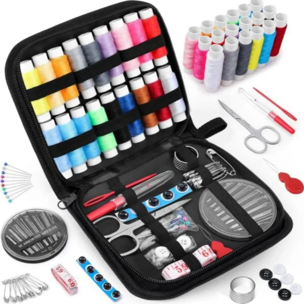 172/27pcs/set Sewing Kit with Threads Needles Scissors Tape Measure Buttons Storage Bag Portable Travel Sewing Box Tools